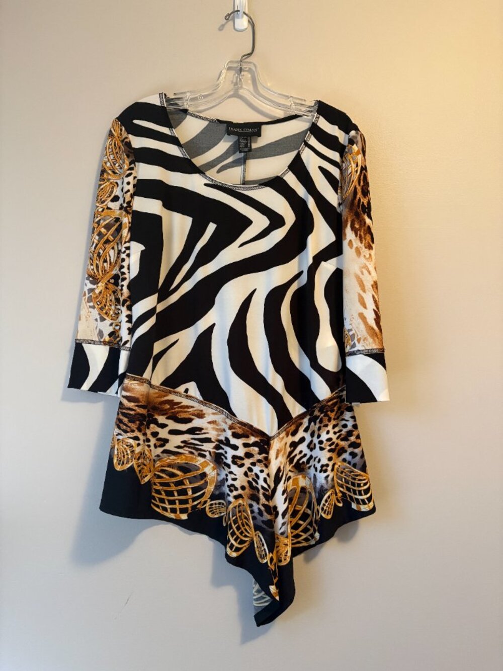 Frank Lyman Design Asymmetric Animal Print Tunic Top Size 14 X-Large XL